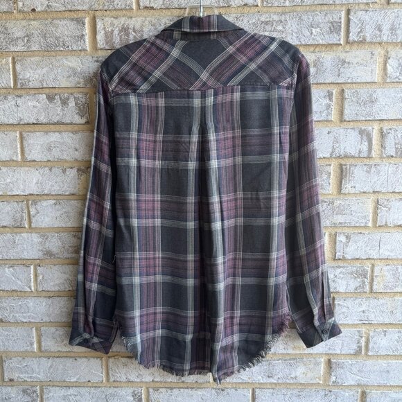 Cloth & Stone Long Sleeve Button Up Collared Plaid Raw Hem Shirt Women's Size XS - Picture 2 of 9